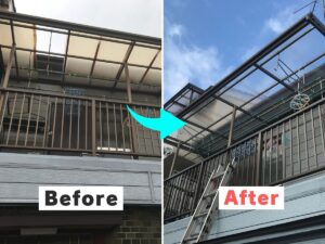 2階テラス屋根の張替え事例(旭区)