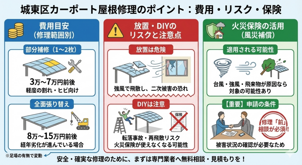 カーポート屋根修理の費用相場と火災保険の活用法